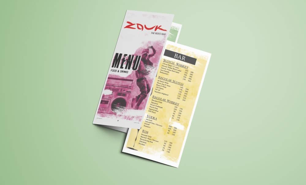 Zouk The RESTO BAR Menu